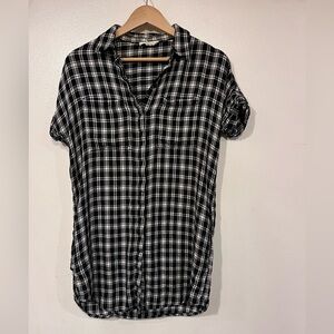 beachlunchlounge Black and White Checkered Button Down Tunic Dress